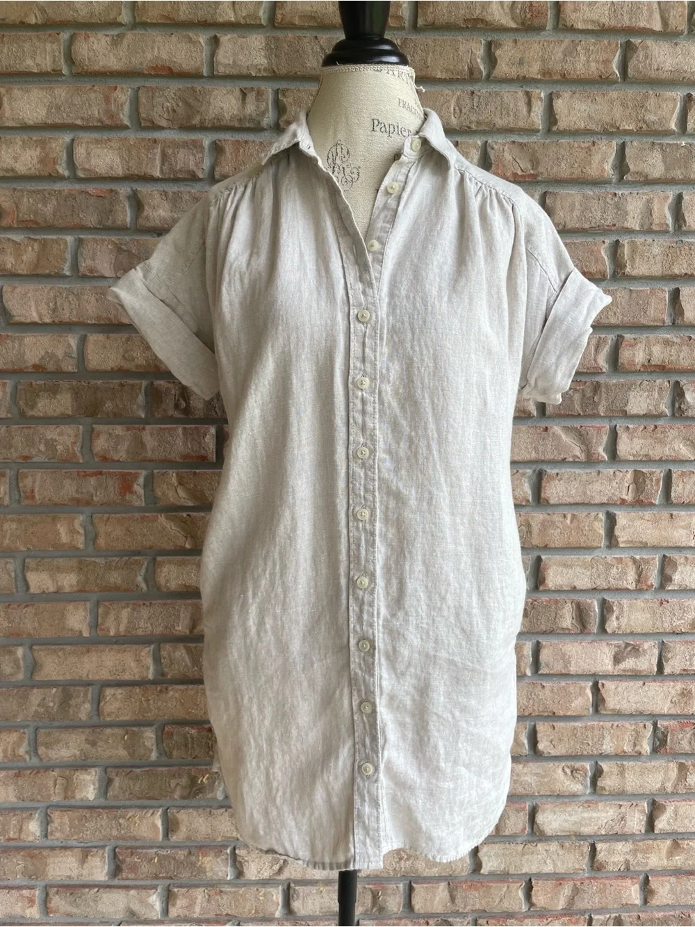 J. Crew Linen Button-Front Midi Dress in Natural Cream